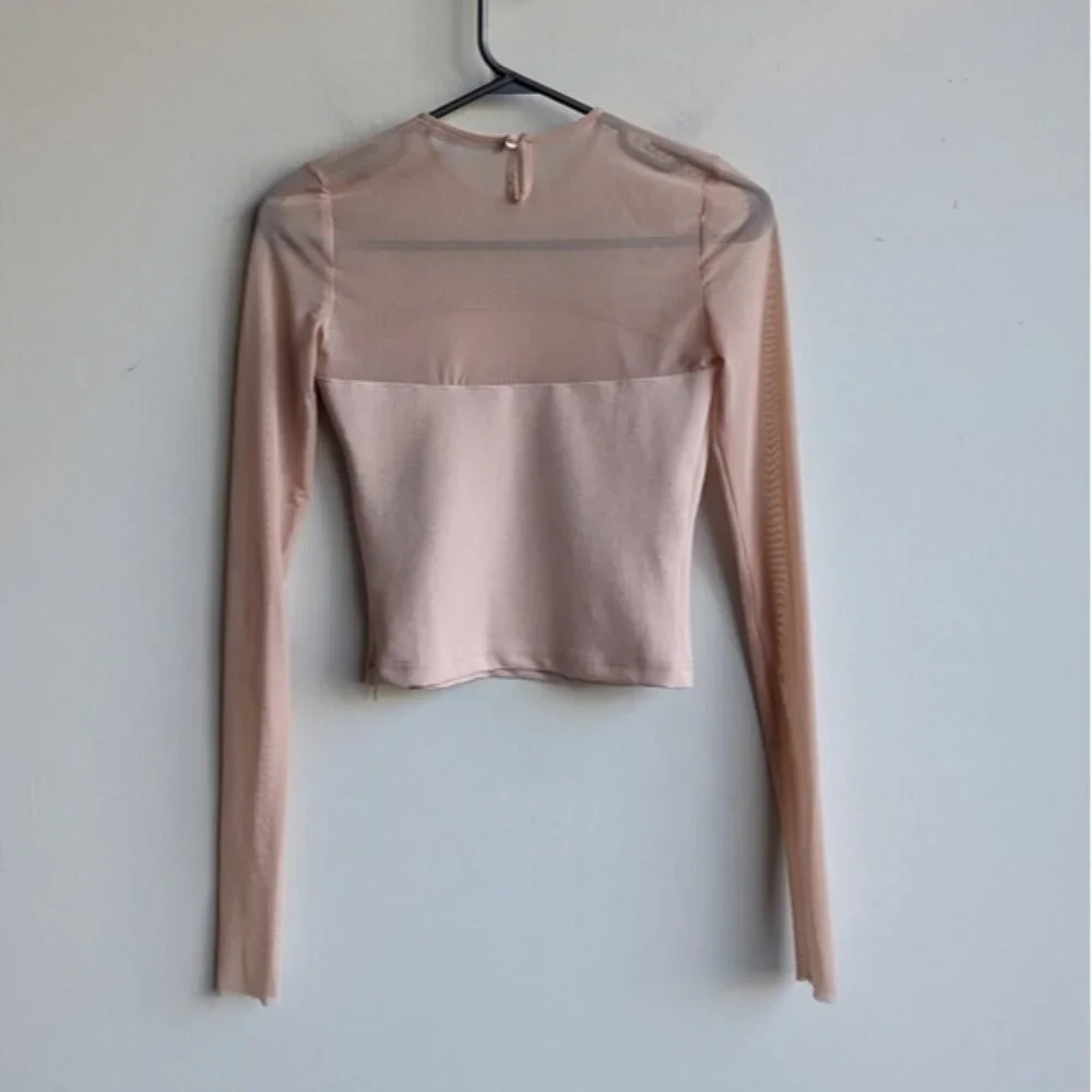 Zara nude mesh long sleeve blouse - Picture 4 of 5